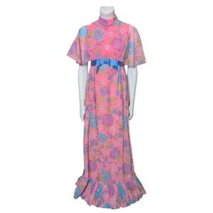 STUNNING Vintage FLOWER POWER Gown Dress
